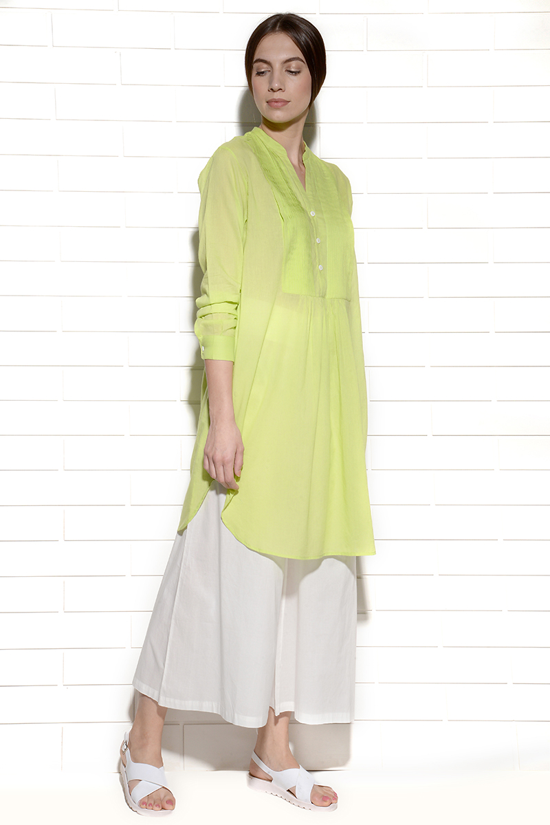 Juicy Lime Citron Tunic Dress with pleats at yoke